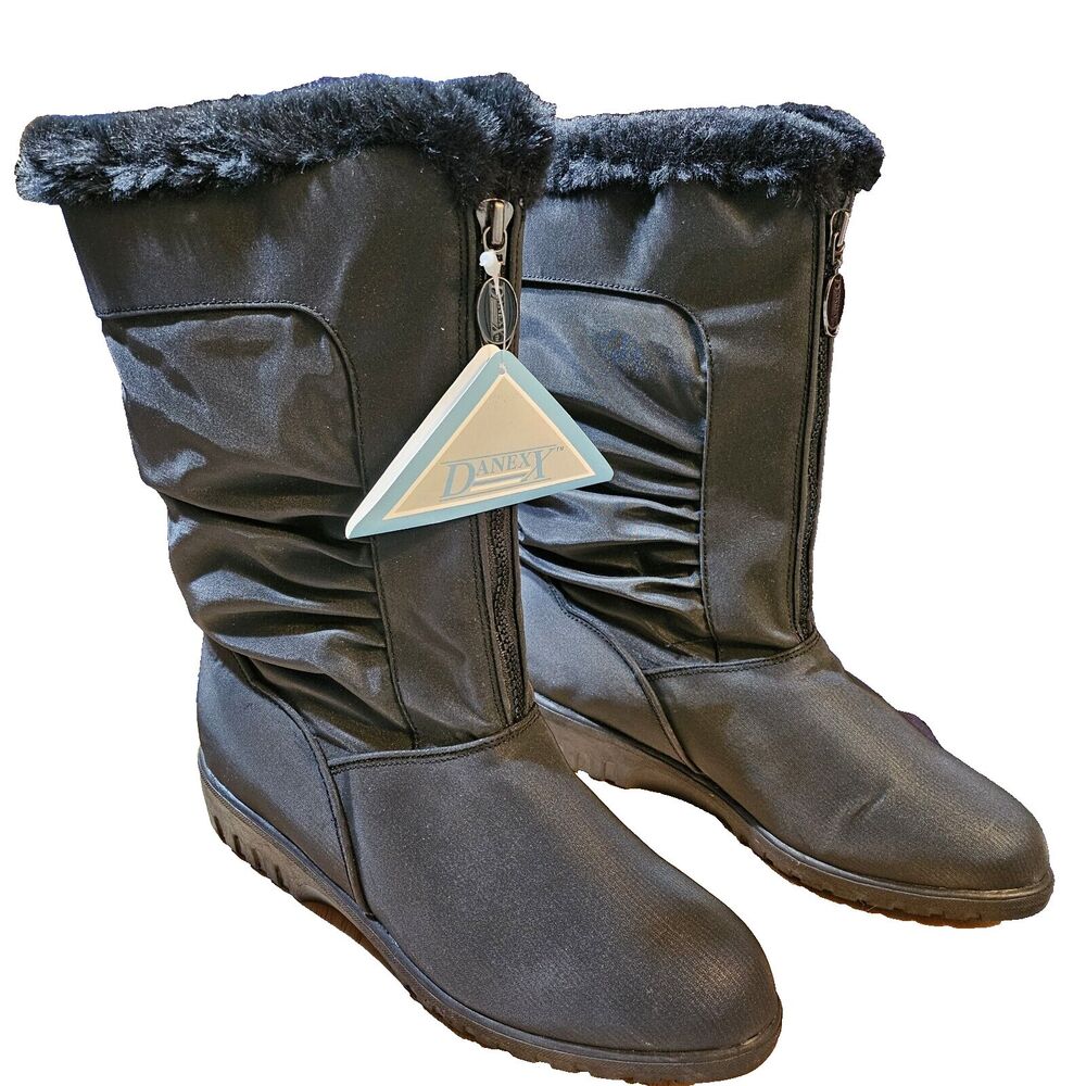 Danexx Women's Weather Resistant Calf Length Boots Front Zip Black Size USA 9M